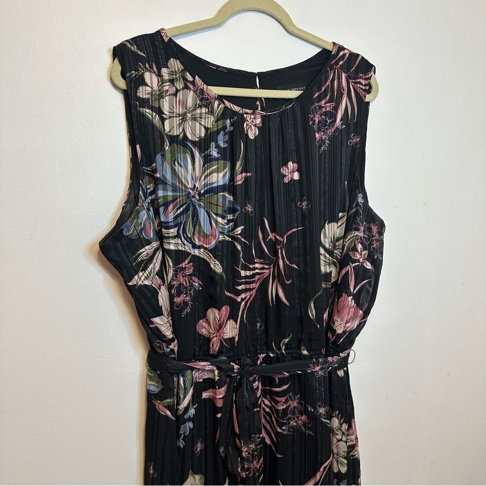 Lane Bryant Dress 26 Sleeveless Black Belted Floral Multicolor Midi Plus Size - Picture 3 of 10
